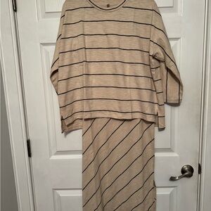 Nordstrom Lou Gray Beige and Black Striped Top and Skirt